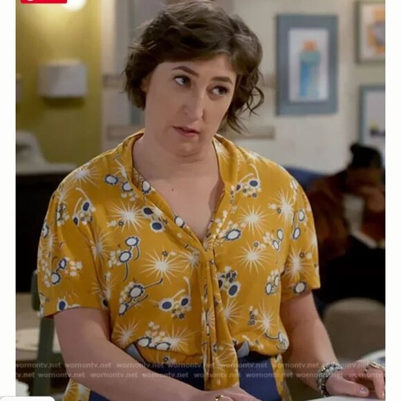 Anthropologie Modcloth ASO TV Yellow Sunglass Tie V Neck Blouse Size XL - Picture 2 of 7